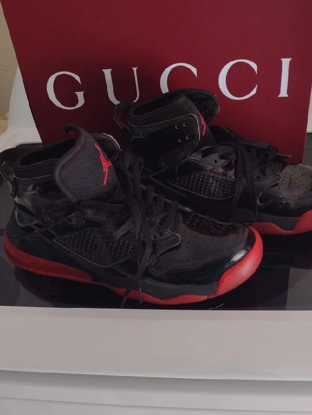 Jordan Kids Black and Red High-Top Sneakers